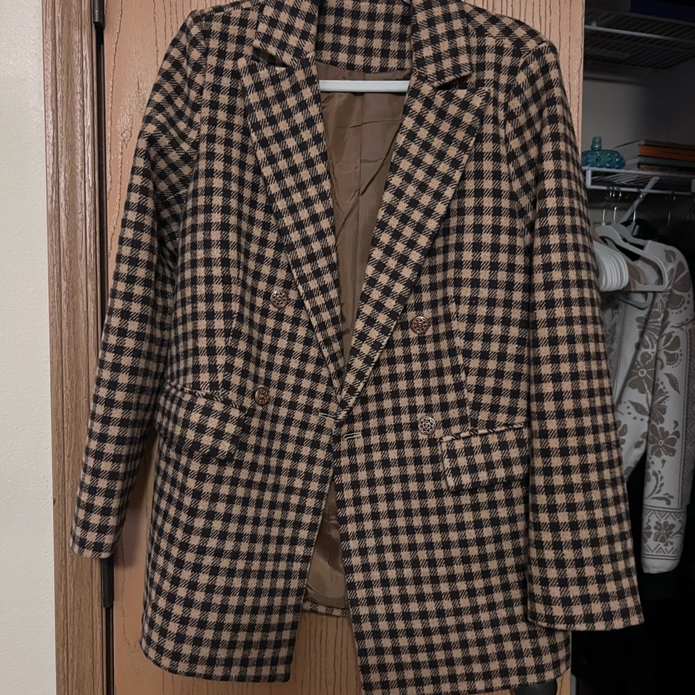 Vintage Plaid Double-Breasted Blazer